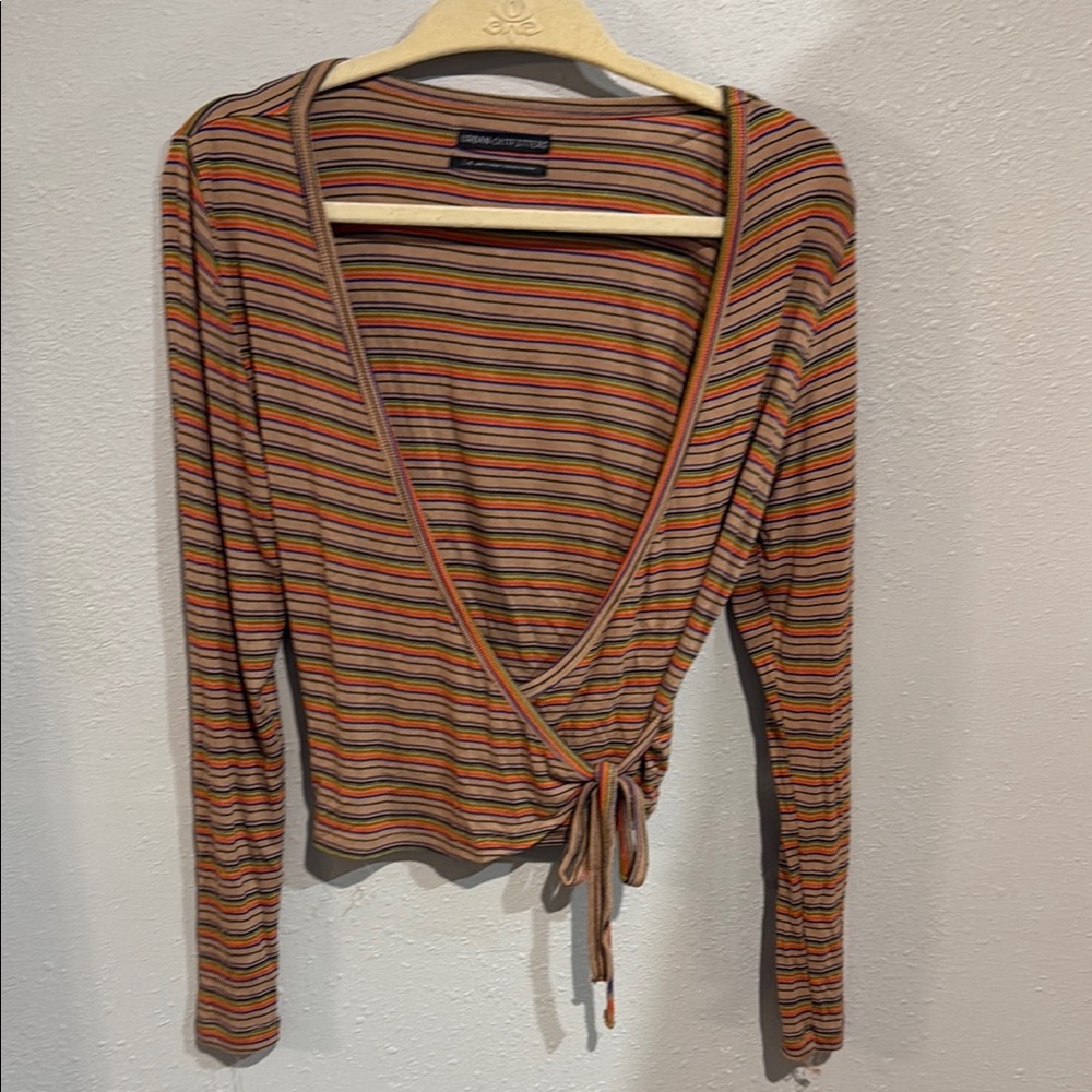 Urban Outfitters Brown Tan Wrap Blouse Long Sleeve